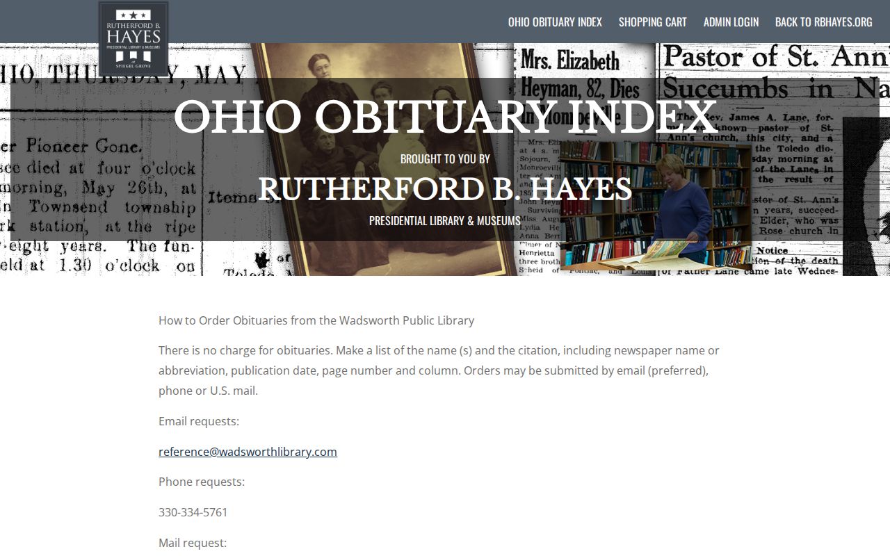Wadsworth city directory obituary file request route