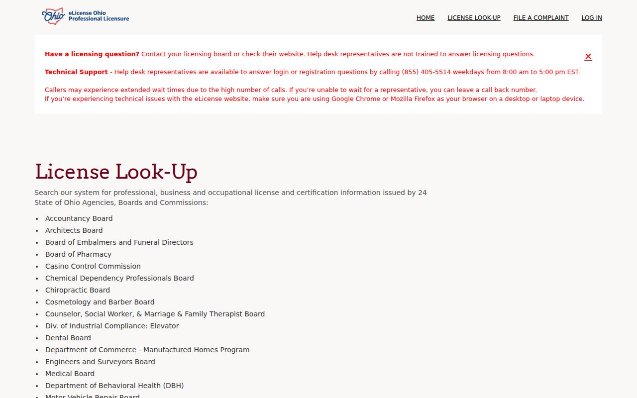 Wadsworth residents directory Ohio eLicense public credential search