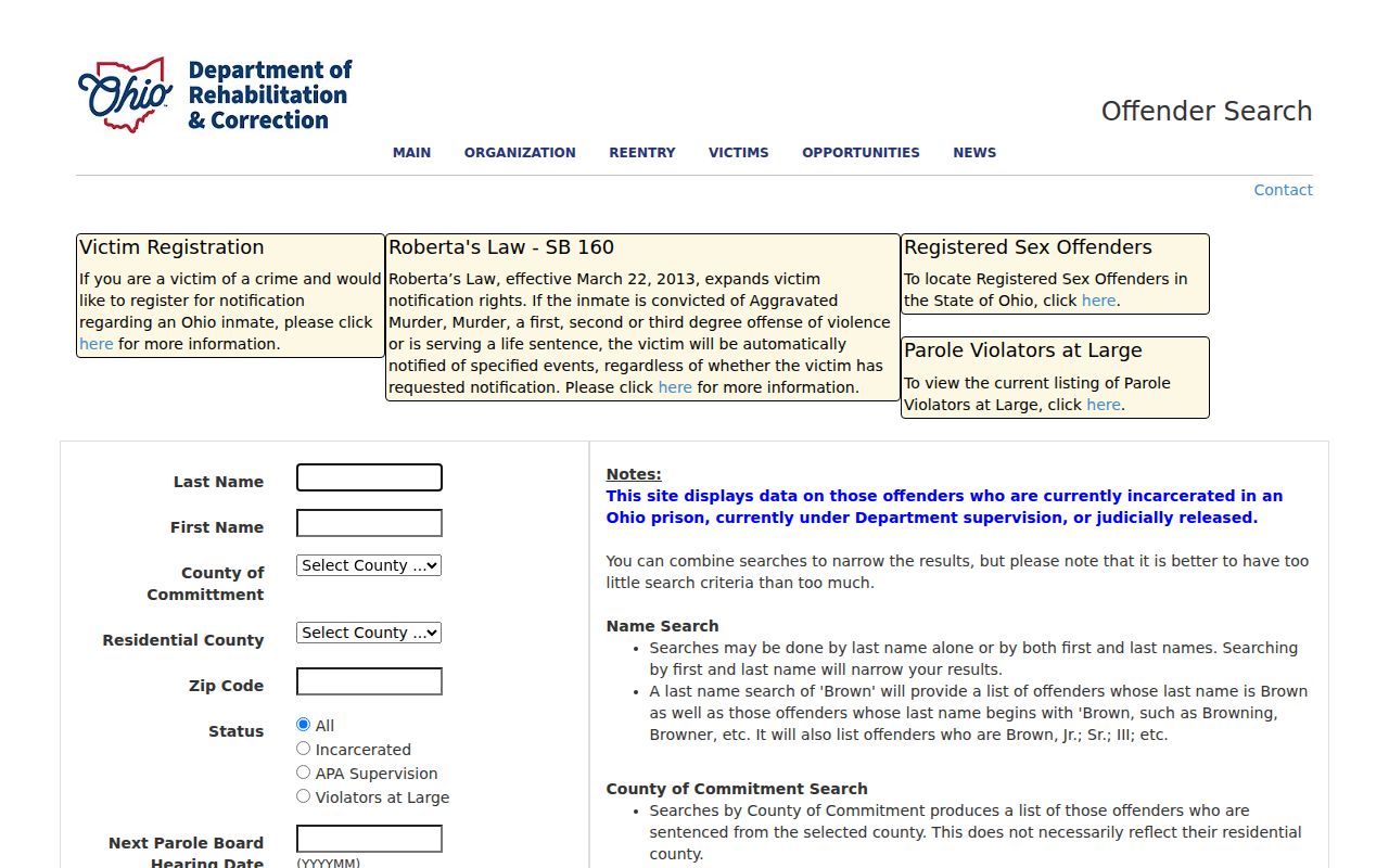 Wadsworth residents directory Ohio ODRC official offender search