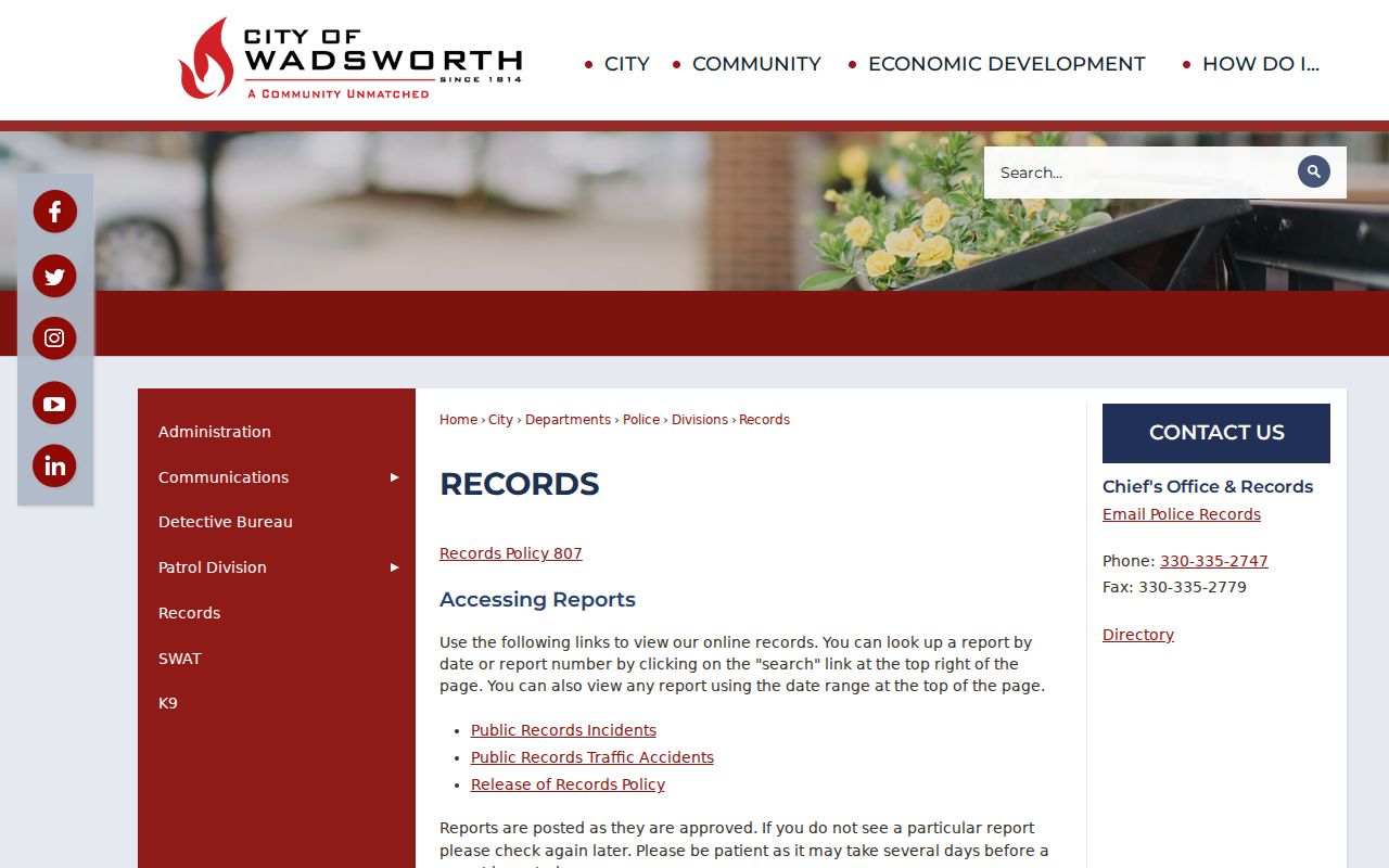 Wadsworth neighbors Wadsworth police records information