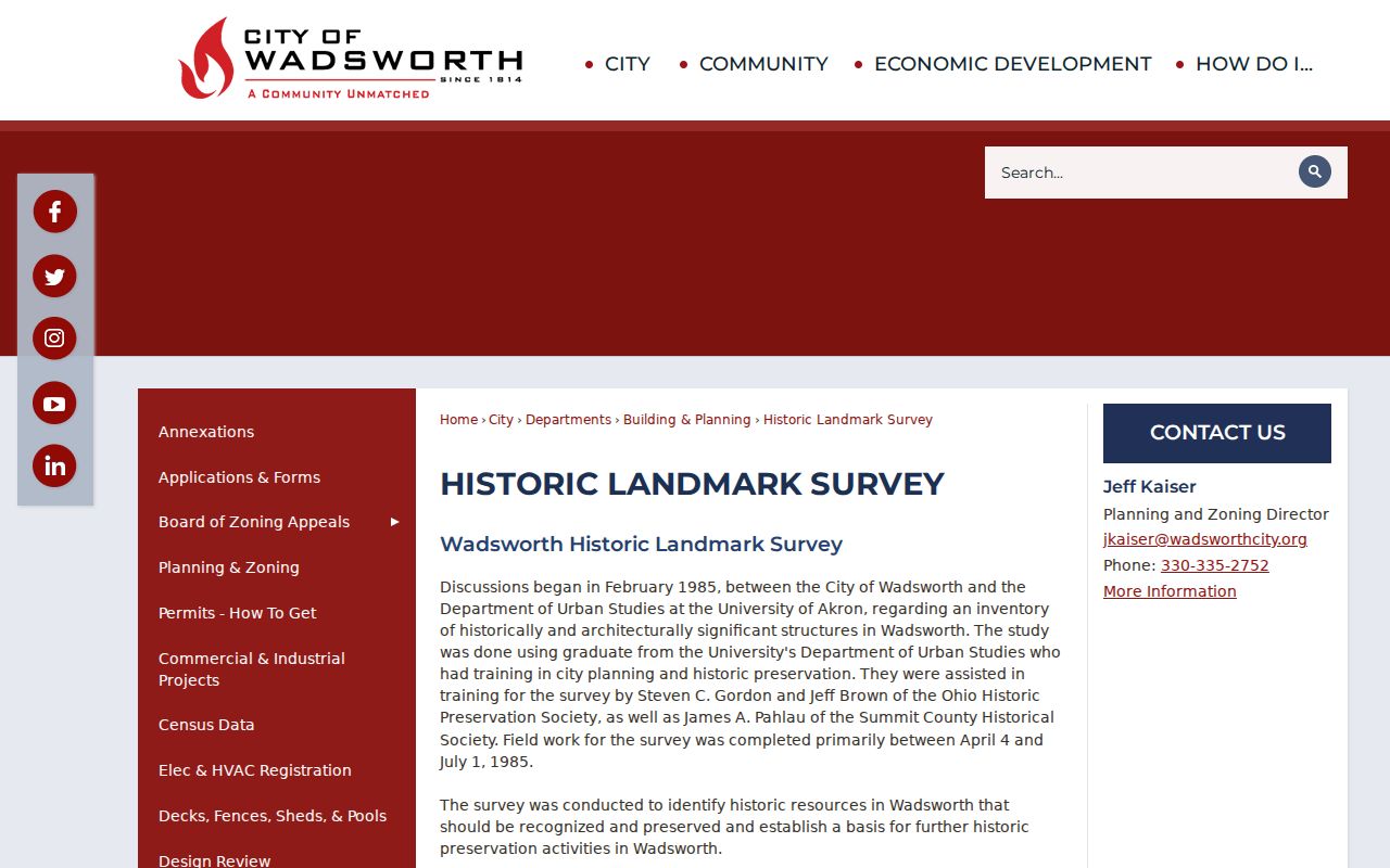 Wadsworth previous residents historic landmark survey