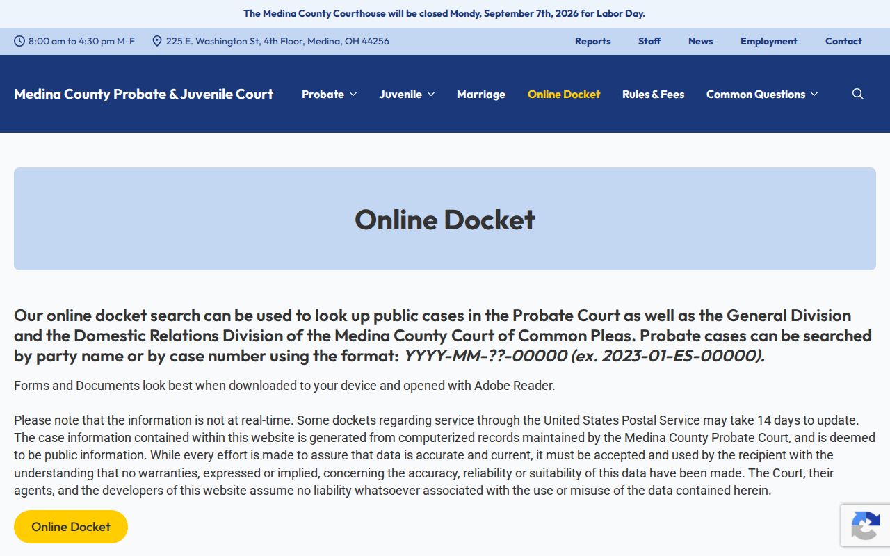 Wadsworth resident lookup Medina Probate online docket