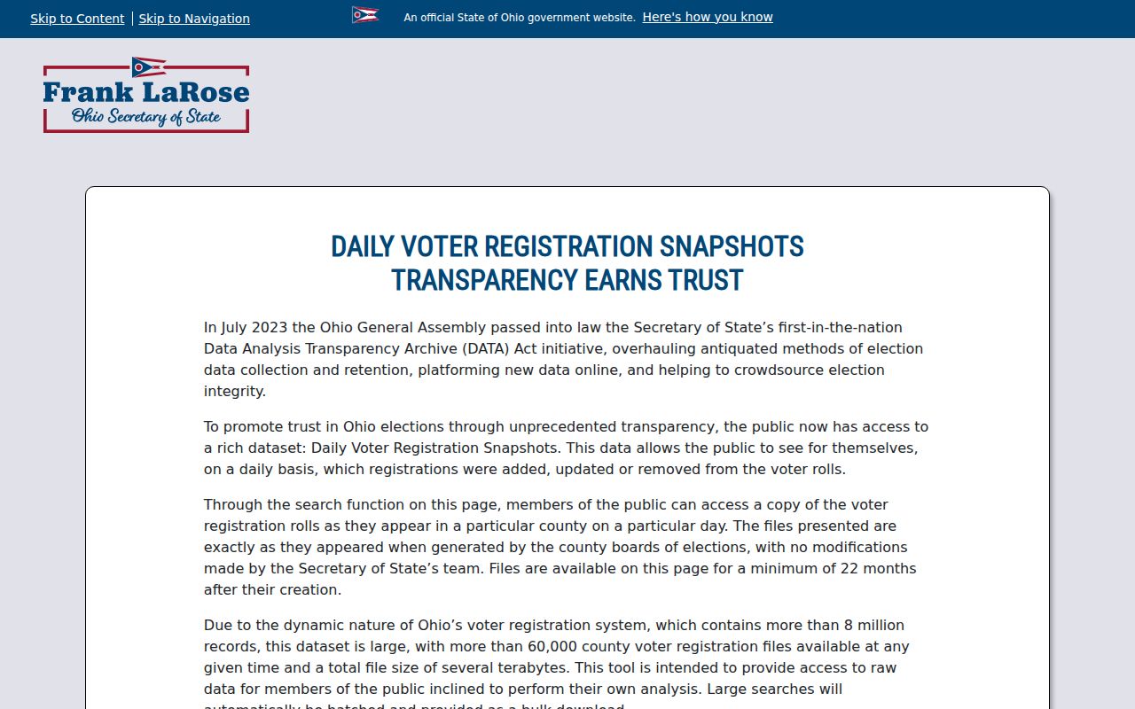 Wadsworth ZIP code directory Ohio voter snapshot portal